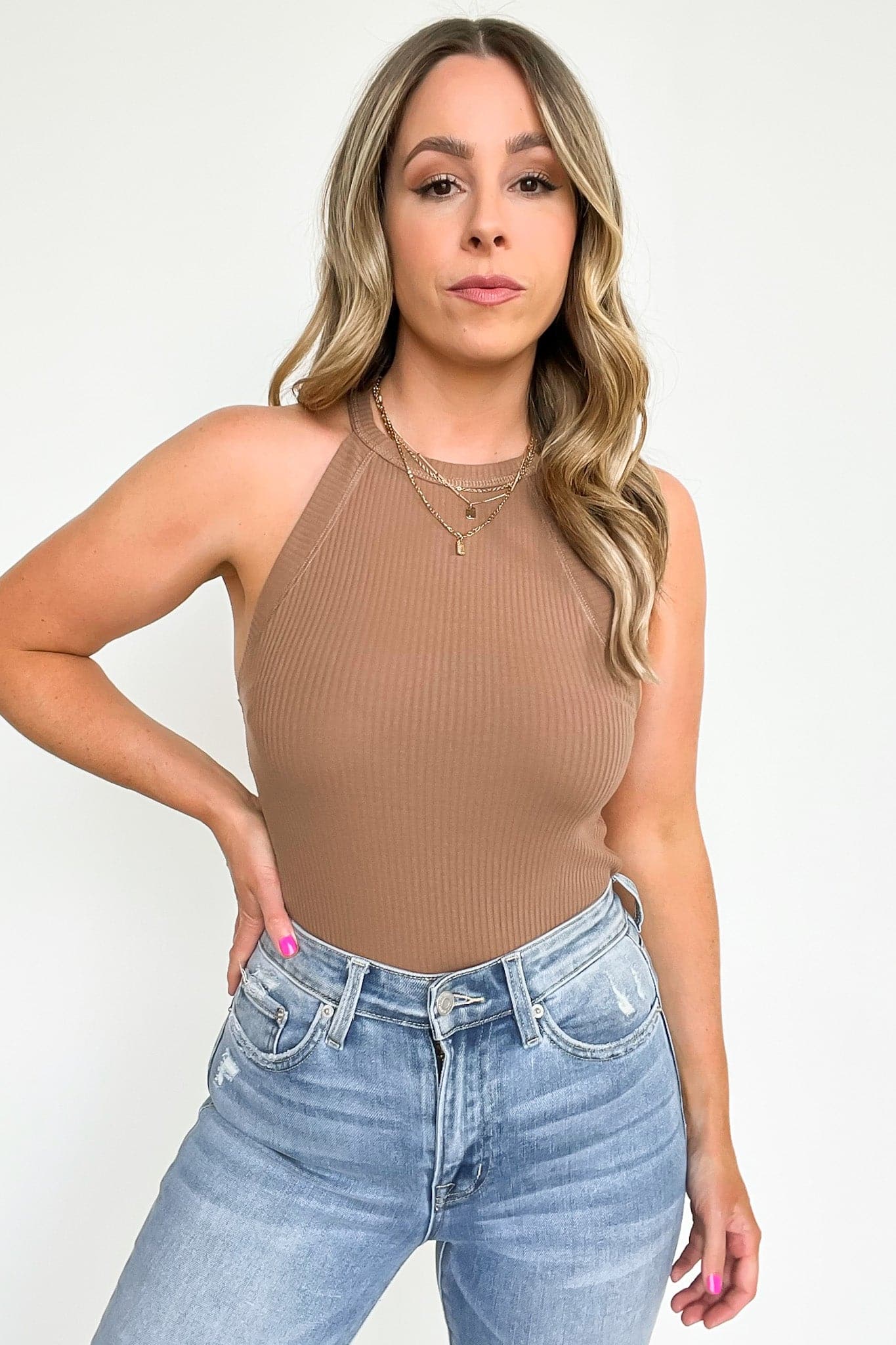 Delphina Ribbed High Neck Tank Top - FINAL SALE - Madison and Mallory