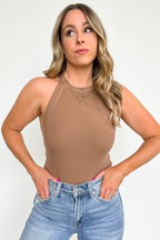 Mocha / S Delphina Ribbed High Neck Tank Top - FINAL SALE - Madison and Mallory