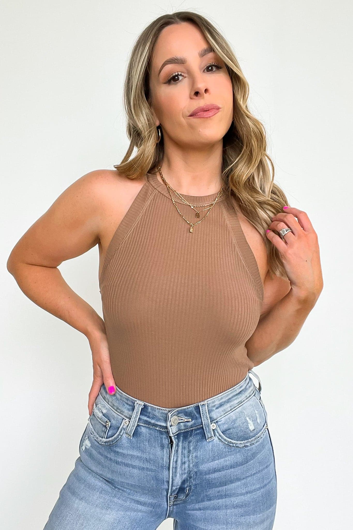  Delphina Ribbed High Neck Tank Top - Madison and Mallory