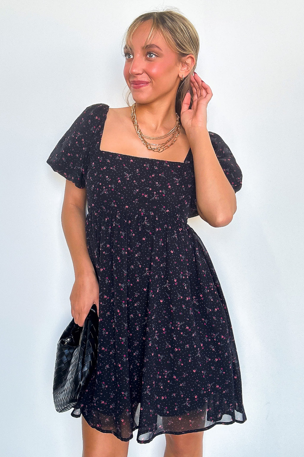 S / Black Deluxe Desire Square Neck Floral Dress - FINAL SALE - Madison and Mallory