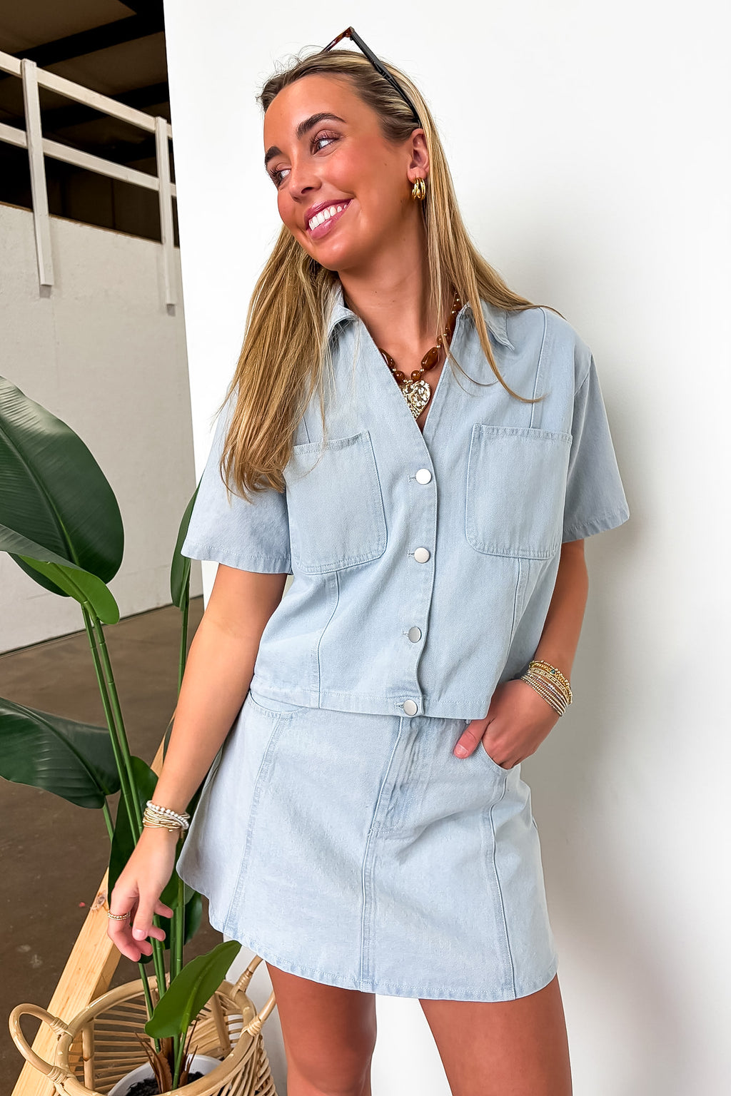 S / Light Denim Denim Icon Button Down Top - Madison and Mallory