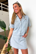 S / Light Denim Denim Icon Button Down Top - Madison and Mallory