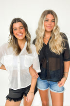 Dennington Short Sleeve Open Knit Button Down Top - FINAL SALE - Madison and Mallory