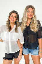  Dennington Short Sleeve Open Knit Button Down Top - FINAL SALE - Madison and Mallory