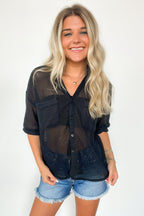  Dennington Short Sleeve Open Knit Button Down Top - FINAL SALE - Madison and Mallory