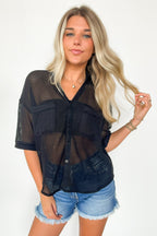  Dennington Short Sleeve Open Knit Button Down Top - FINAL SALE - Madison and Mallory