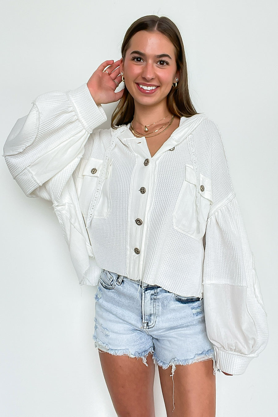 Desert Mornings Thermal Button Down Hooded Shacket - Madison and Mallory