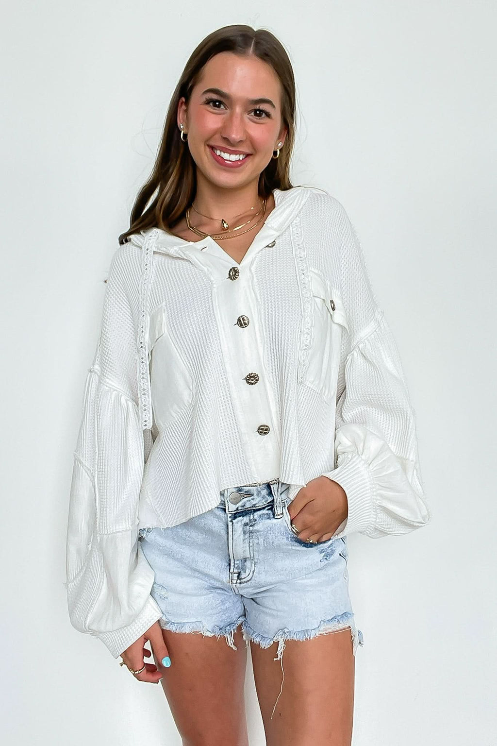 Desert Mornings Thermal Button Down Hooded Shacket - Madison and Mallory