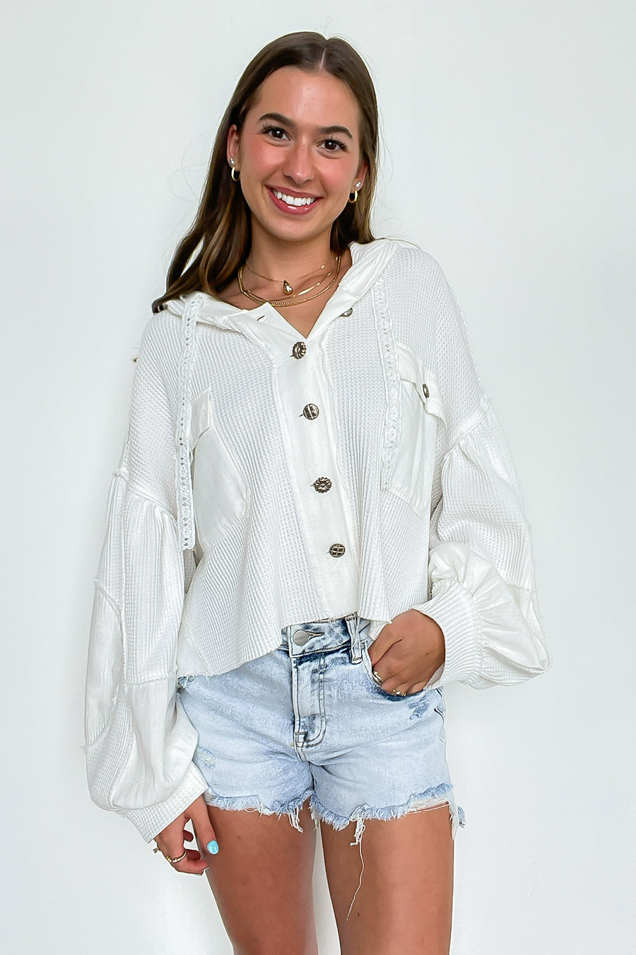 Desert Mornings Thermal Button Down Hooded Shacket - Madison and Mallory