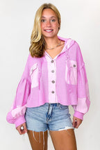 Candy Pop Pink / S Desert Mornings Thermal Button Down Hooded Shacket - FINAL SALE - Madison and Mallory