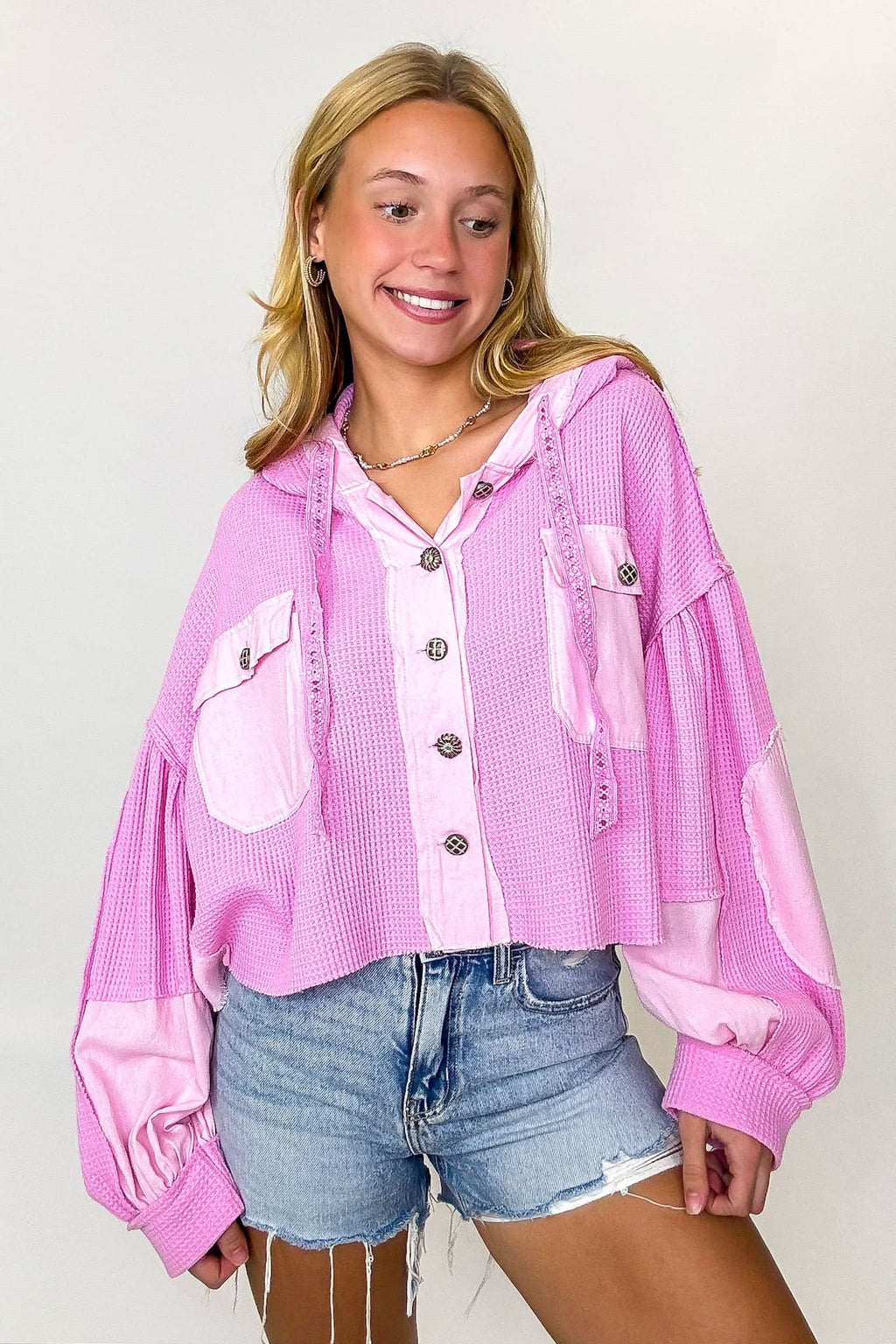 Desert Mornings Thermal Button Down Hooded Shacket - Madison and Mallory