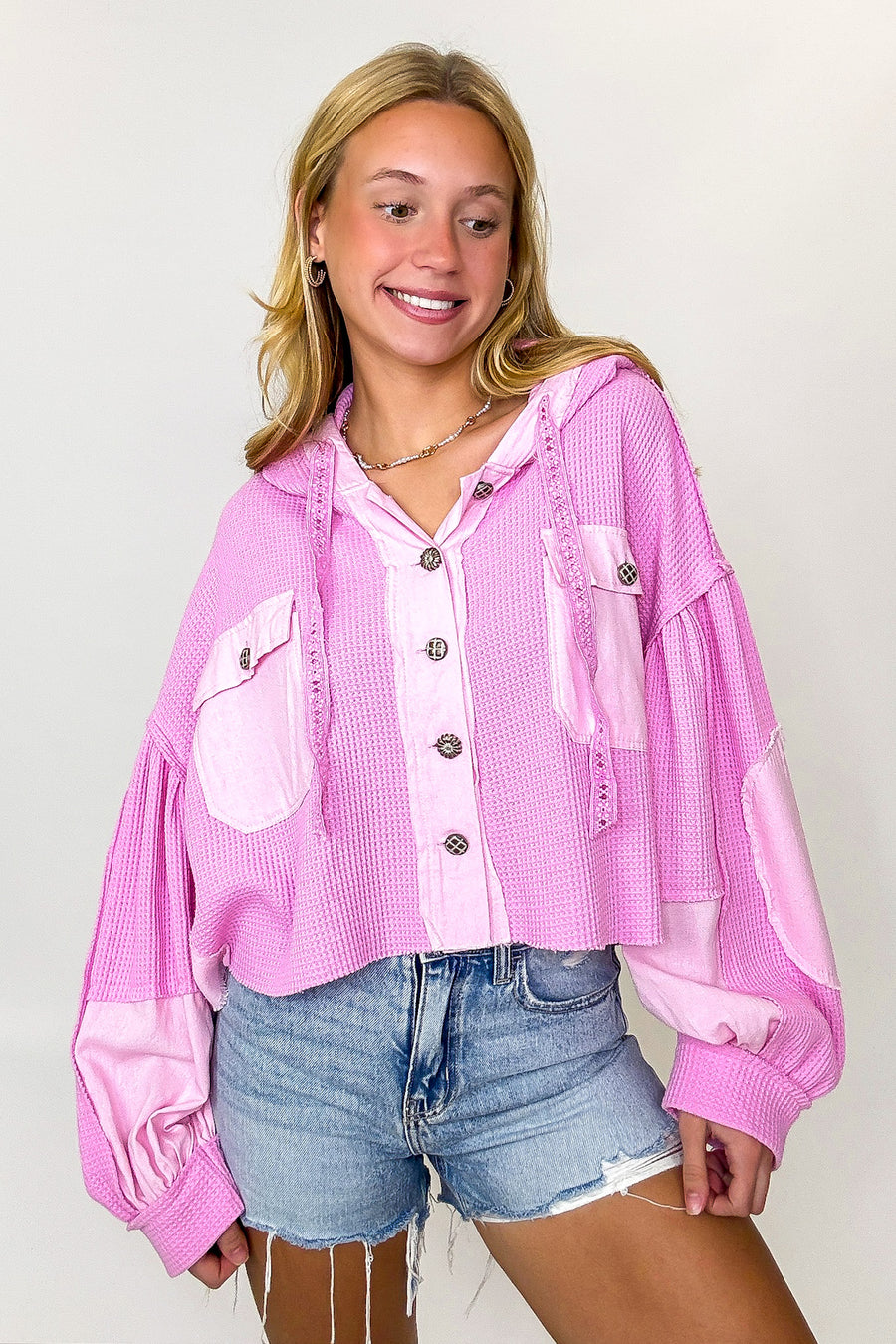 Desert Mornings Thermal Button Down Hooded Shacket - Madison and Mallory