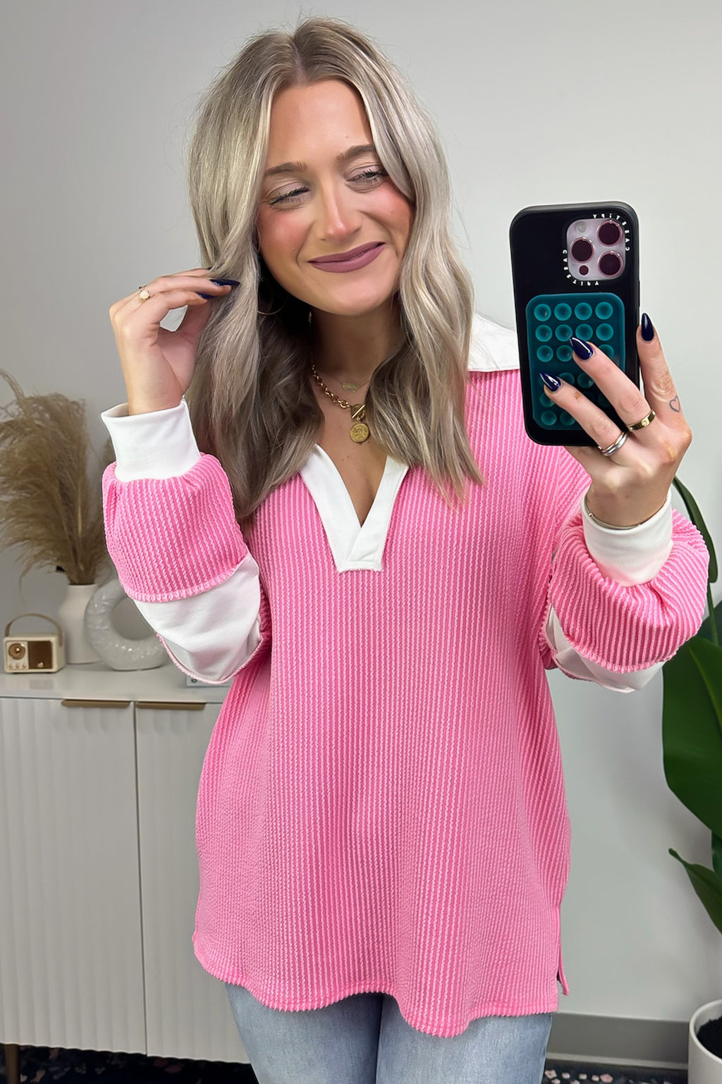  Destah Ribbed Collared Colorblock Top - FINAL SALE - Madison and Mallory