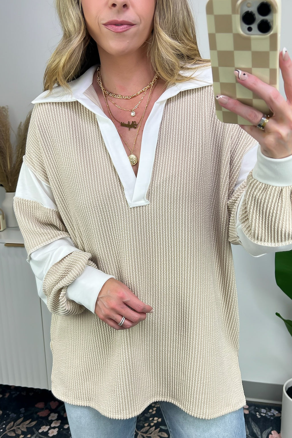  Destah Ribbed Collared Colorblock Top - FINAL SALE - Madison and Mallory