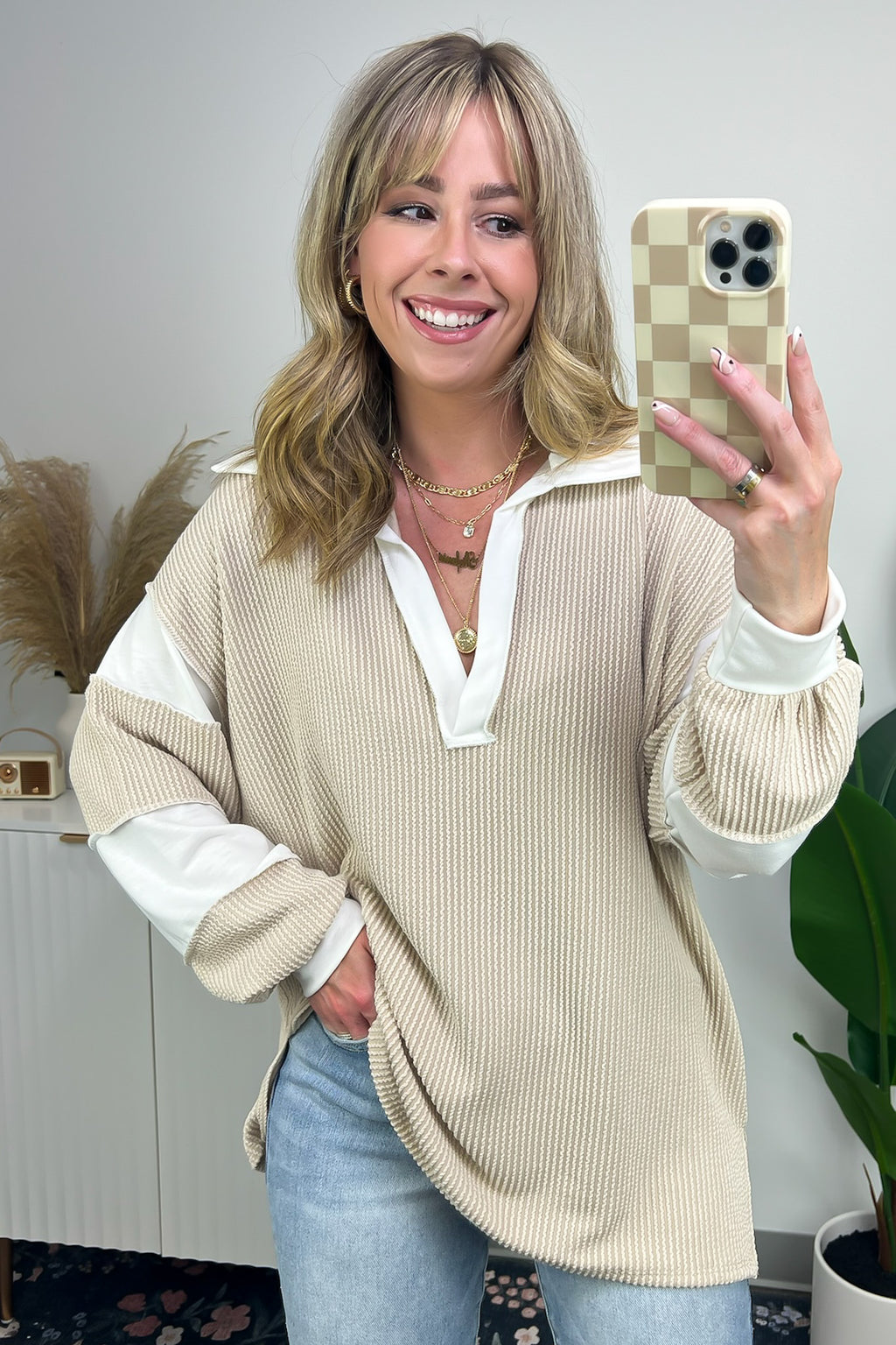  Destah Ribbed Collared Colorblock Top - FINAL SALE - Madison and Mallory