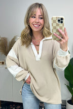  Destah Ribbed Collared Colorblock Top - FINAL SALE - Madison and Mallory