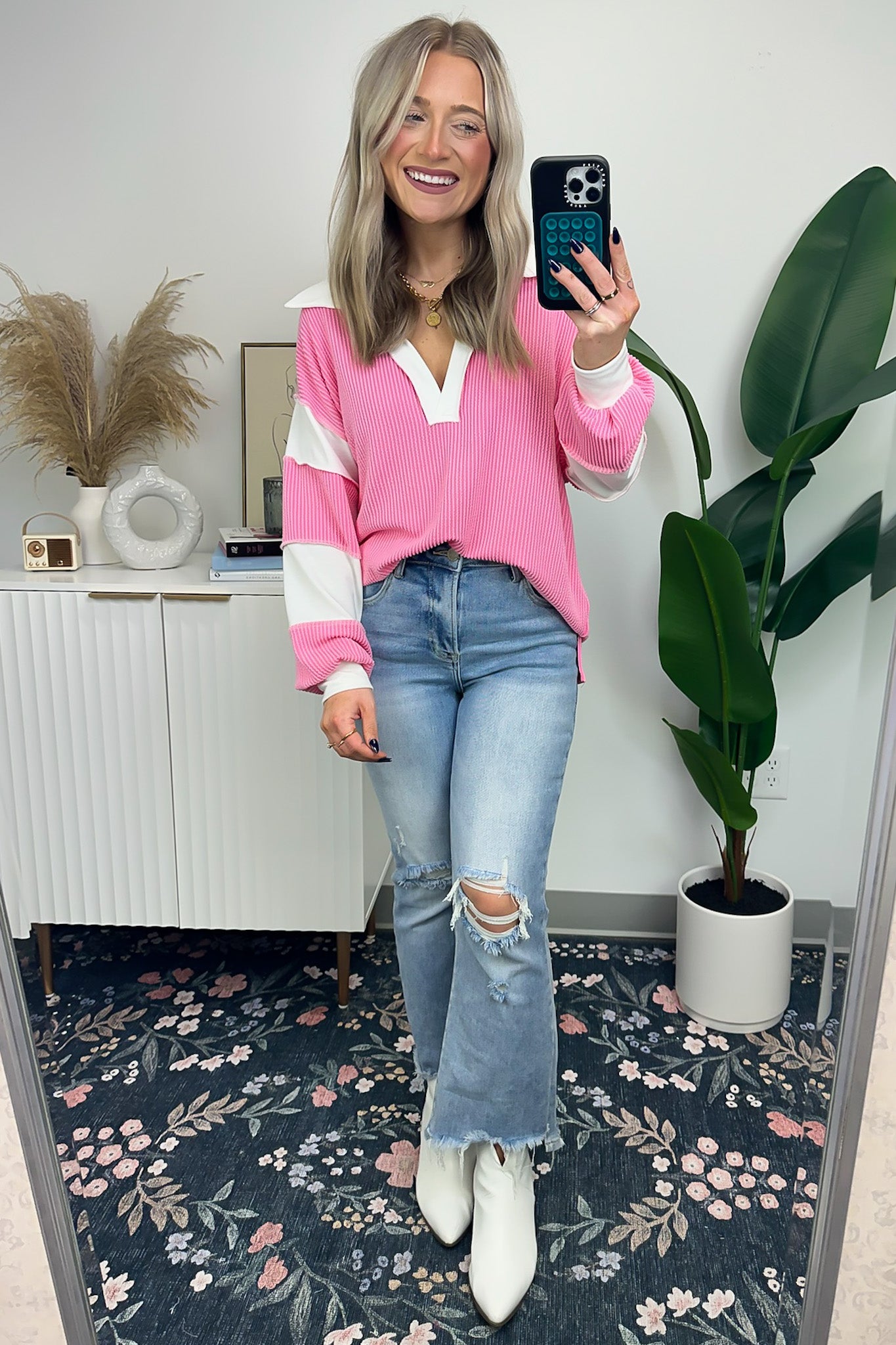  Destah Ribbed Collared Colorblock Top - FINAL SALE - Madison and Mallory