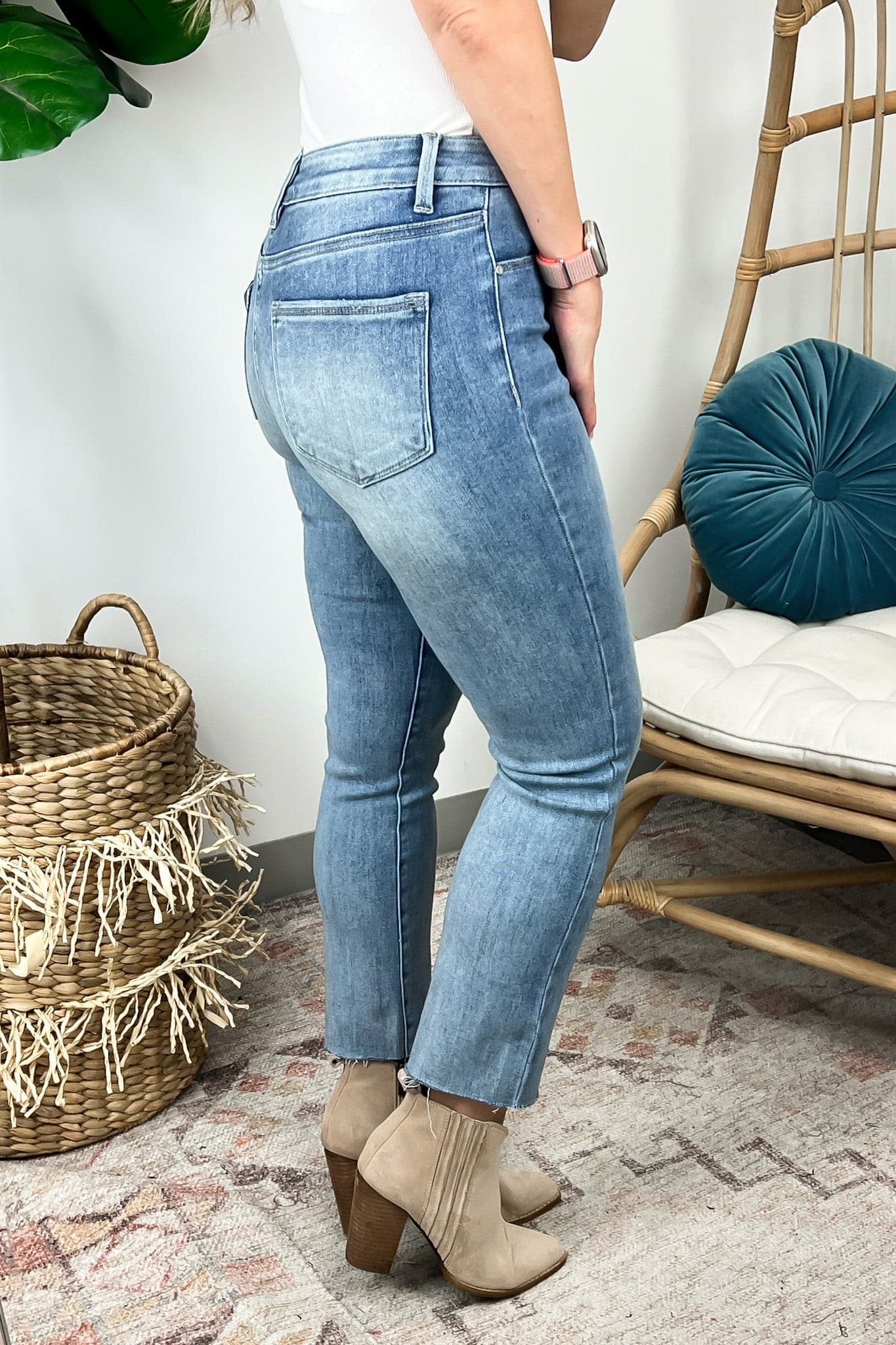  Devanee Mid Rise Straight Raw Edge Jeans - Madison and Mallory