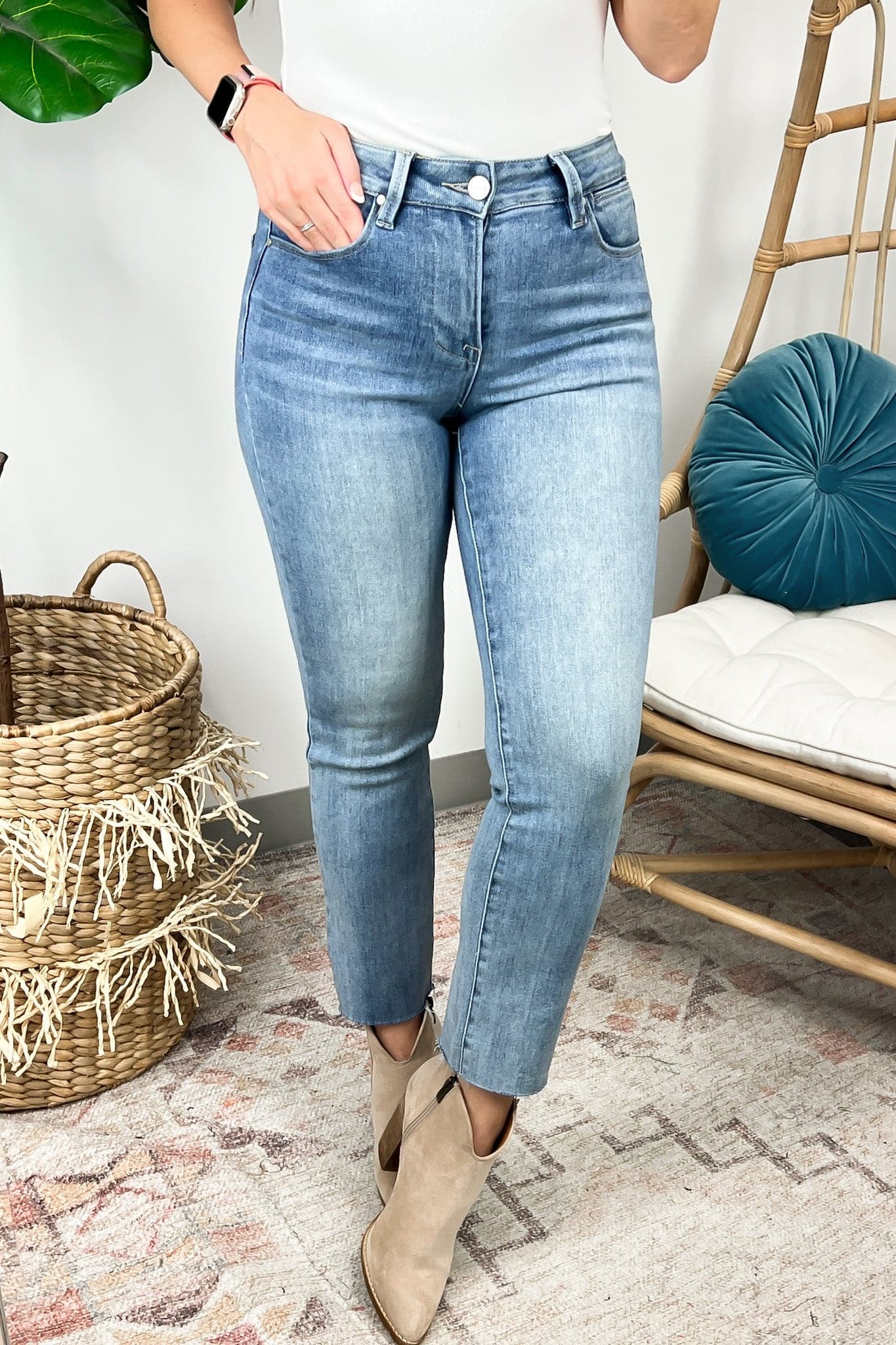  Devanee Mid Rise Straight Raw Edge Jeans - Madison and Mallory