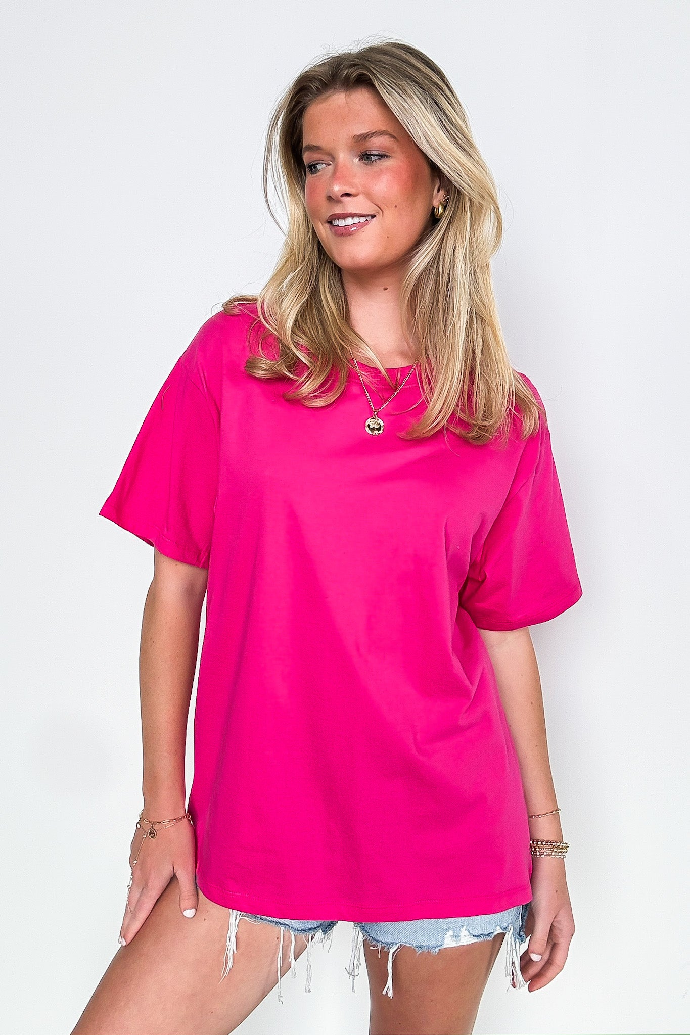 Hot Pink / S Devon Short Sleeve Oversized Tee - BACK IN STOCK - Madison and Mallory
