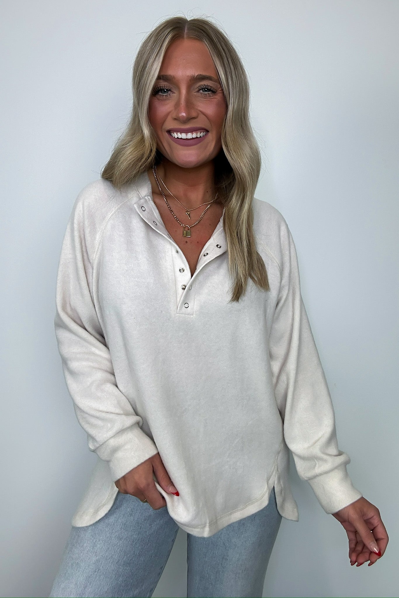 Sand Beige / SM Diannah Brushed Knit Relaxed Henley Top - BACK IN STOCK - Madison and Mallory