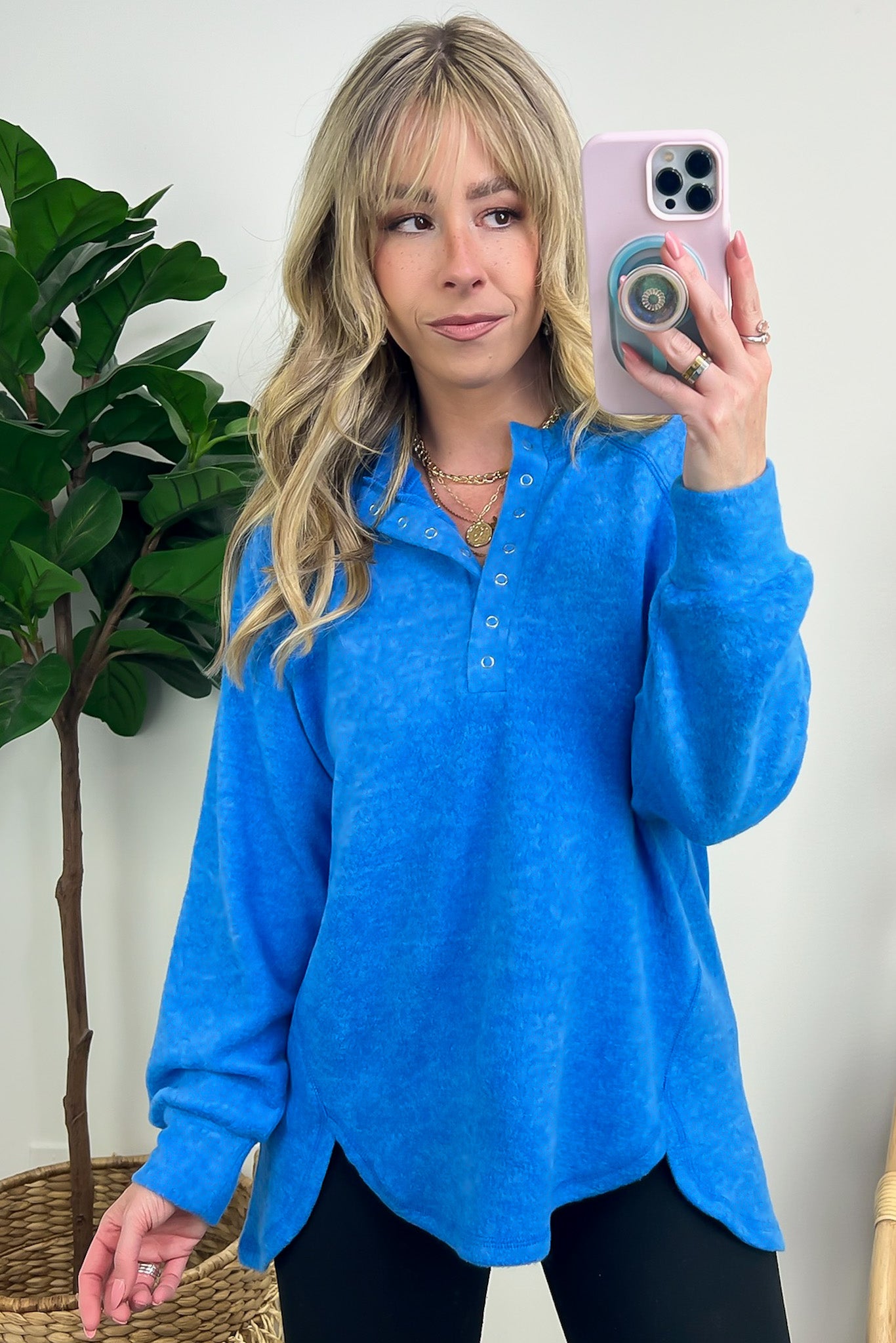 Ocean Blue / SM Diannah Brushed Knit Relaxed Henley Top - BACK IN STOCK - Madison and Mallory