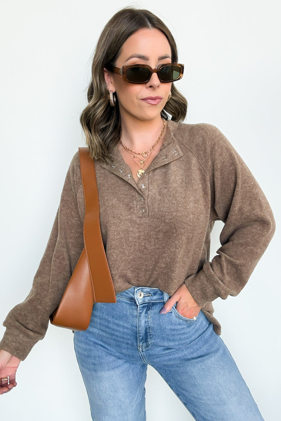 Diannah Brushed Knit Relaxed Henley Top - BACK IN STOCK