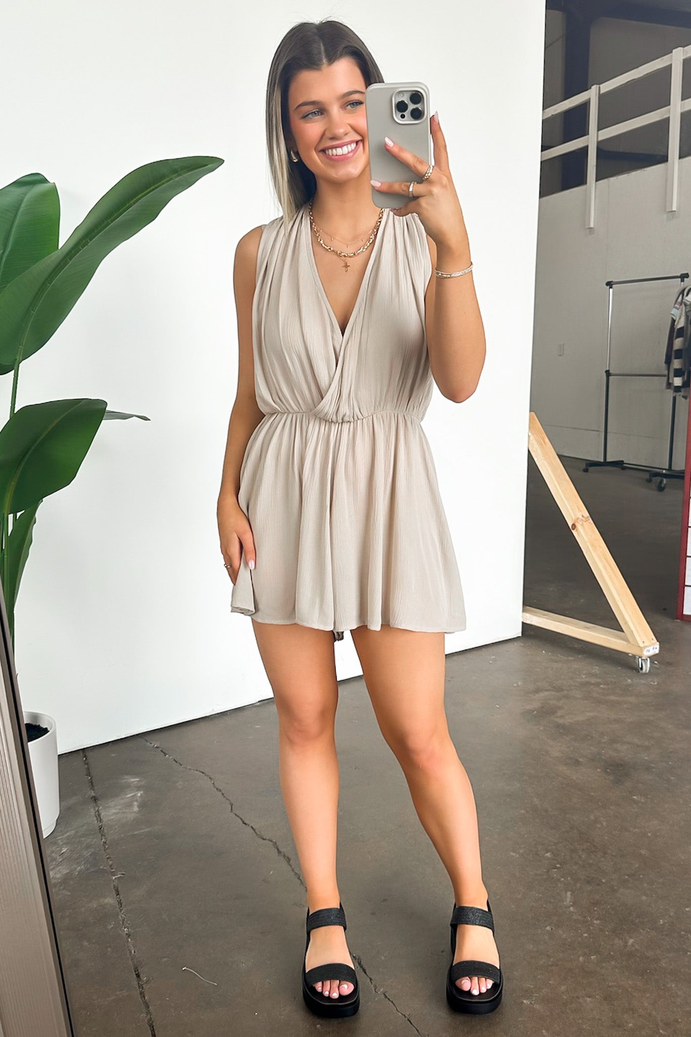  Dignified Beauty Draped Tie Back Romper - Madison and Mallory
