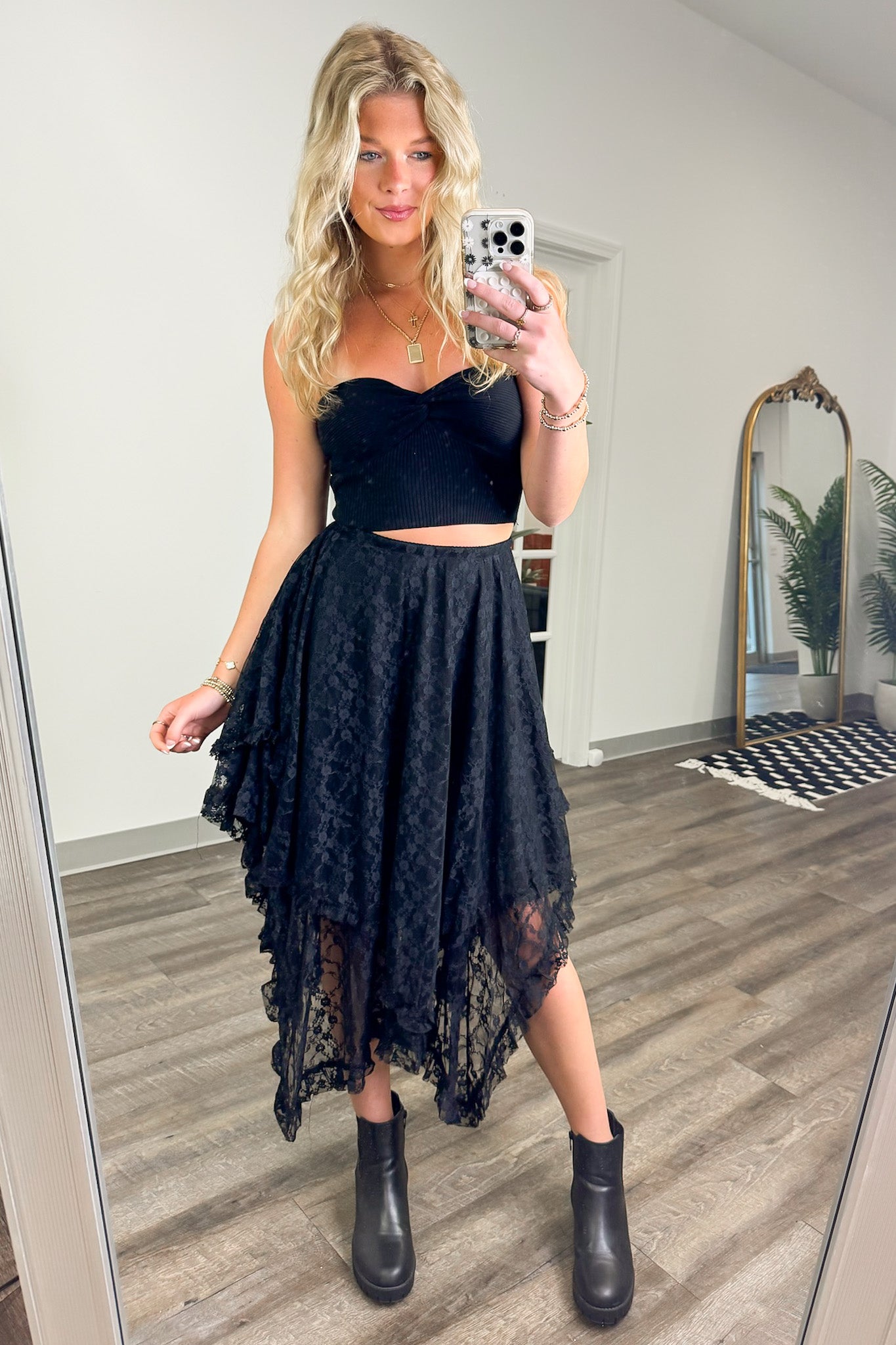 S / Black Distinctly Flirty High Low Lace Skirt - BACK IN STOCK - Madison and Mallory