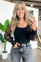  Divinely Dreamy Square Neck Mesh Puff Sleeve Top - FINAL SALE - Madison and Mallory