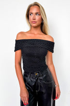 Dotted Drape Off The Shoulder Top - Madison and Mallory