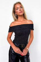 Black / S Dotted Drape Off The Shoulder Top - Madison and Mallory