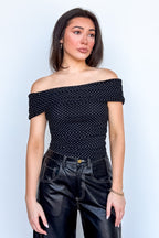 Dotted Drape Off The Shoulder Top - Madison and Mallory