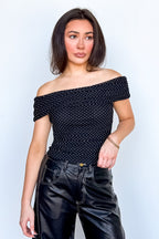 Dotted Drape Off The Shoulder Top - Madison and Mallory