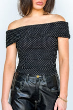 Dotted Drape Off The Shoulder Top - Madison and Mallory
