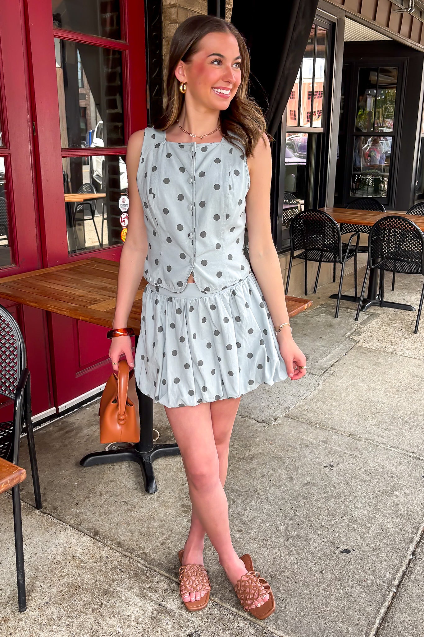 Dotty Dream Vest and Bubble Hem Skirt Set - Madison and Mallory