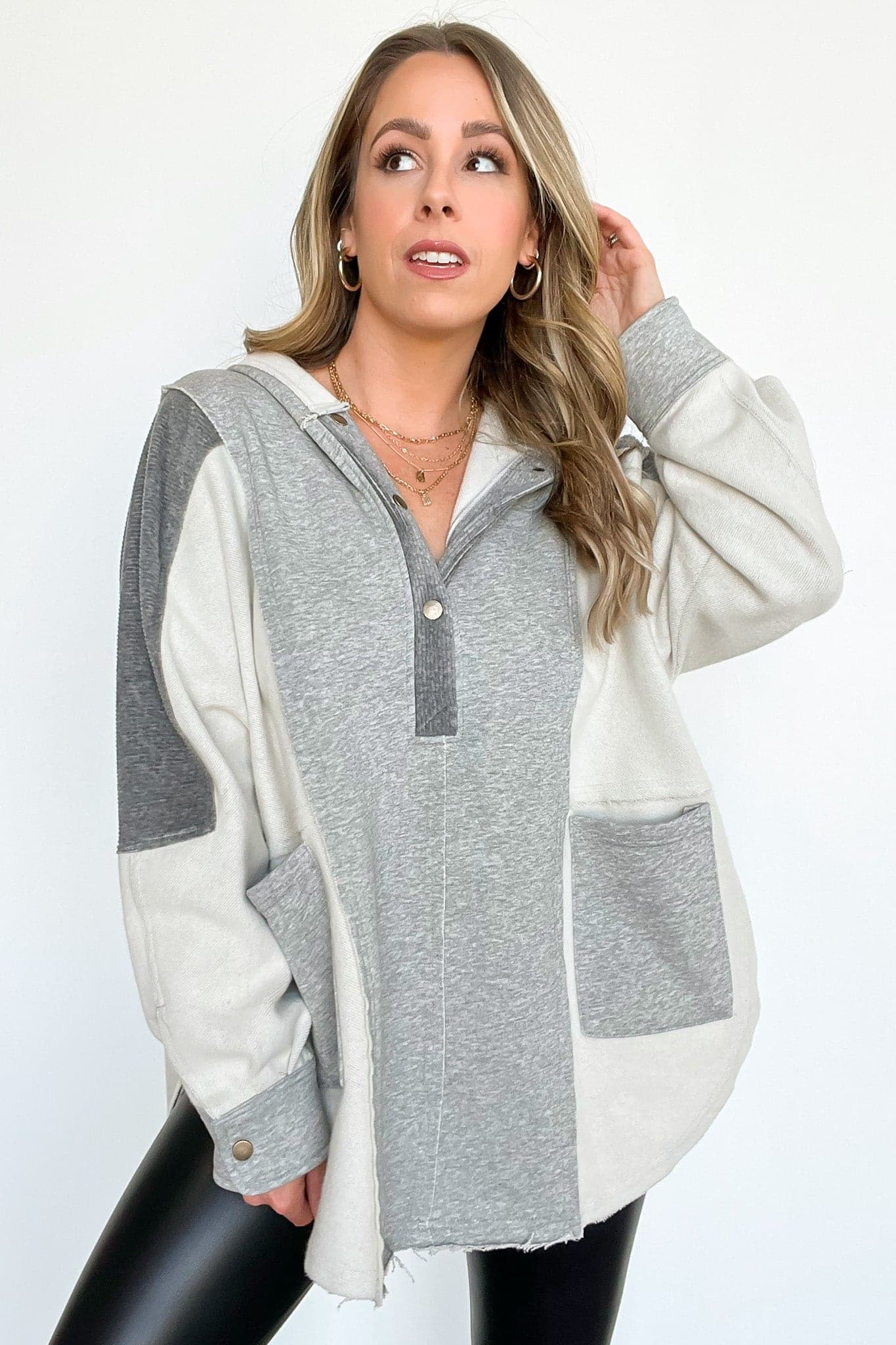  Dove Oversized Henley Pullover - BACK IN STOCK - Madison and Mallory