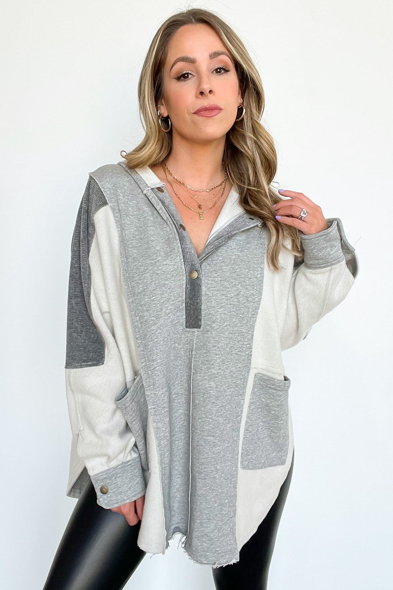 Heather Gray / S Dove Oversized Henley Pullover - BACK IN STOCK - Madison and Mallory