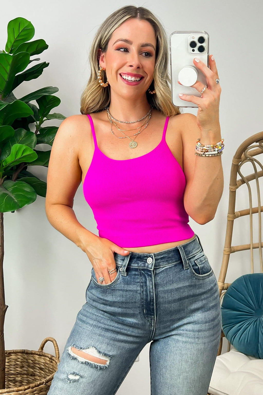 Neon Hot Pink / SM Dovie Ribbed Seamless Cropped Bra Top - FINAL SALE - Madison and Mallory