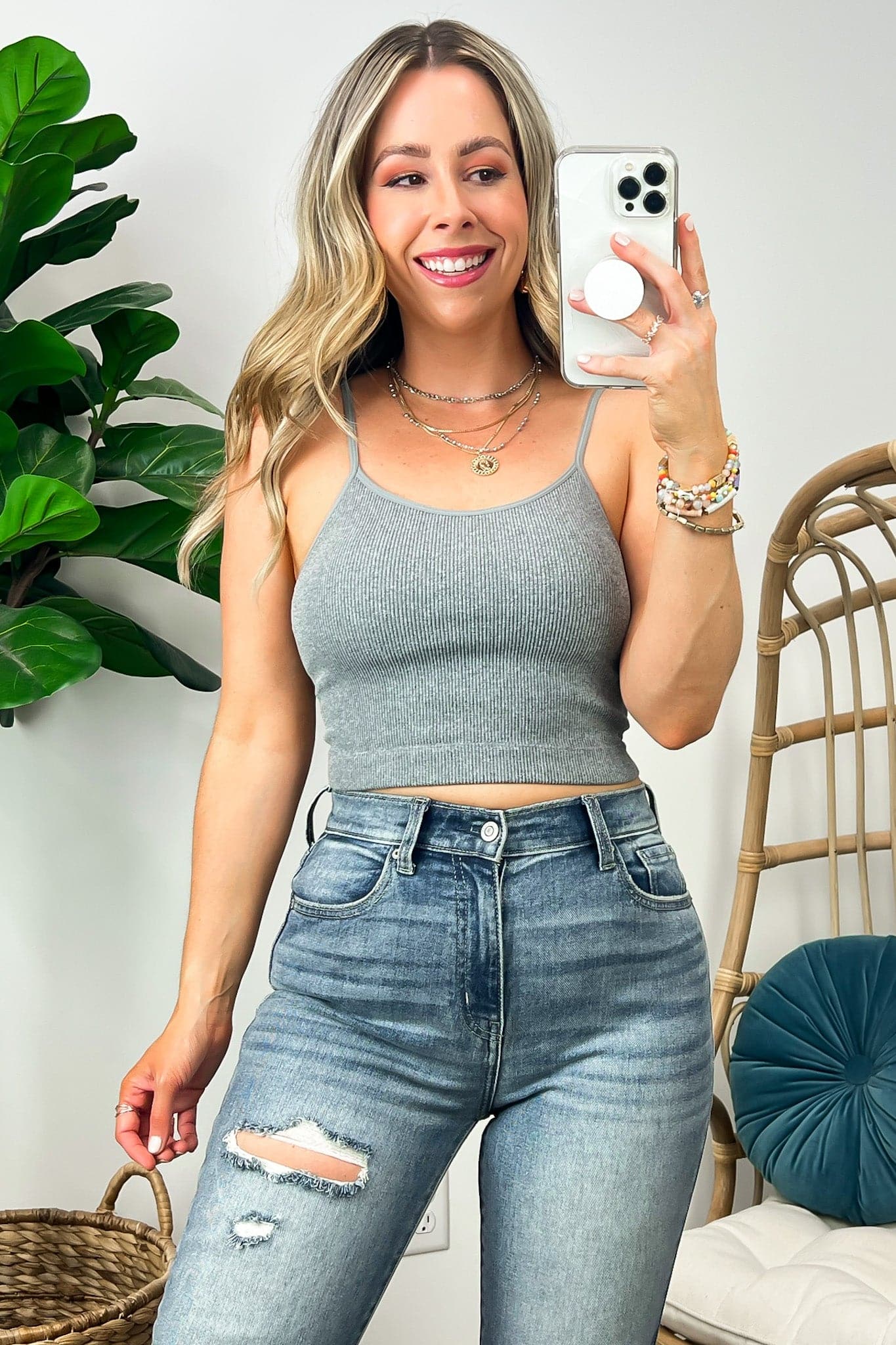 Heather Gray / SM Dovie Ribbed Seamless Cropped Bra Top - Madison and Mallory