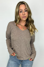 Downtime V-Neck Hacci Knit Top - FINAL SALE - Madison and Mallory