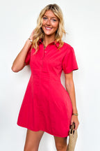 S / Teaberry Downtown Fit Flared Collared Dress - Madison and Mallory