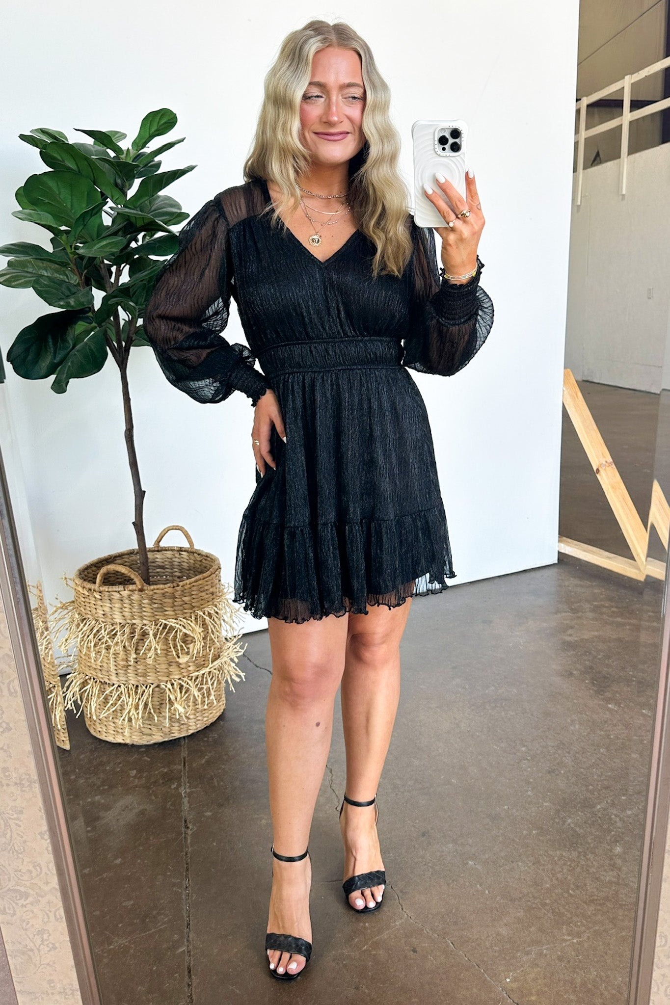 Black / S Dramatic Persona Glitter Shirred Dress - FINAL SALE - Madison and Mallory