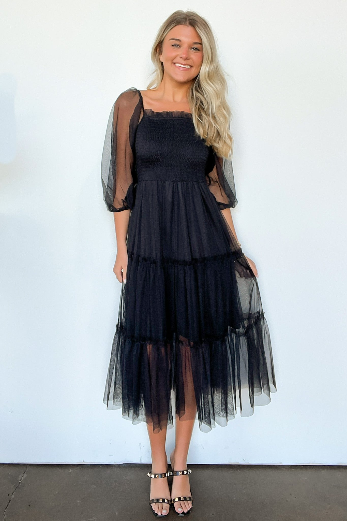 S / Black Dramatic Sensation Mesh Tiered Maxi Dress - FINAL SALE - Madison and Mallory