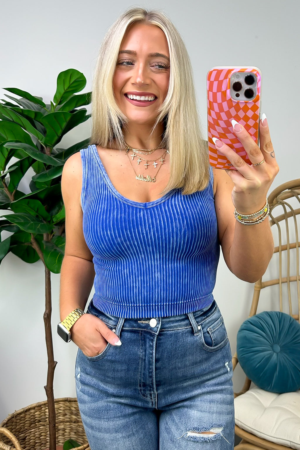  Dream Weekend Acid Wash Two-Way Neckline Tank Top - FINAL SALE - Madison and Mallory
