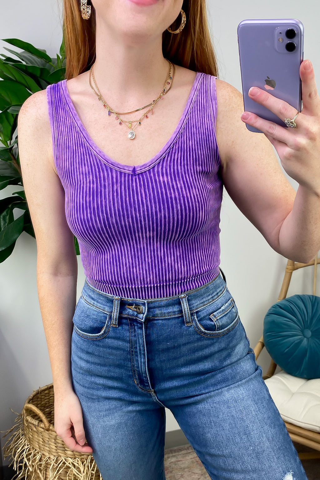  Dream Weekend Acid Wash Two-Way Neckline Tank Top - FINAL SALE - Madison and Mallory