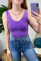  Dream Weekend Acid Wash Two-Way Neckline Tank Top - FINAL SALE - Madison and Mallory