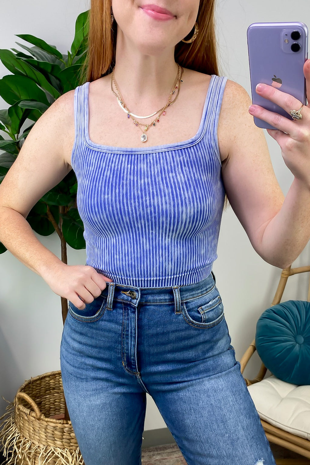  Dream Weekend Acid Wash Two-Way Neckline Tank Top - FINAL SALE - Madison and Mallory