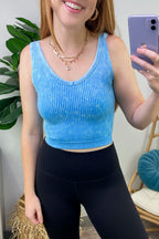  Dream Weekend Acid Wash Two-Way Neckline Tank Top - FINAL SALE - Madison and Mallory