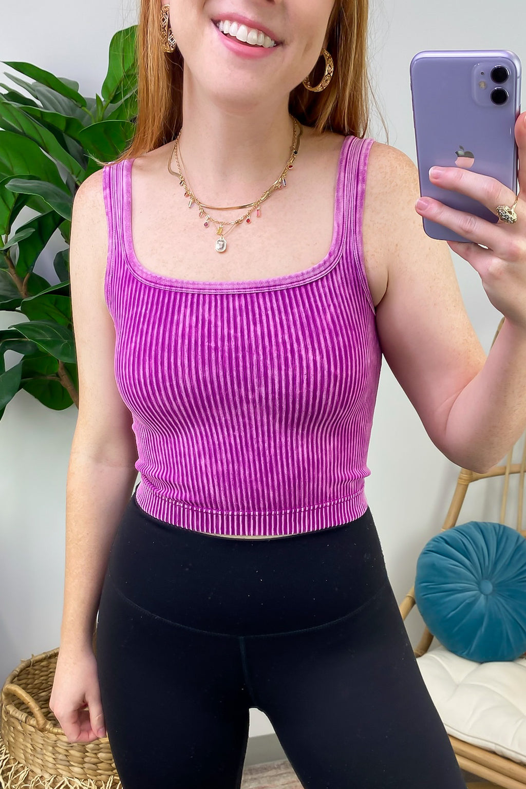  Dream Weekend Acid Wash Two-Way Neckline Tank Top - FINAL SALE - Madison and Mallory